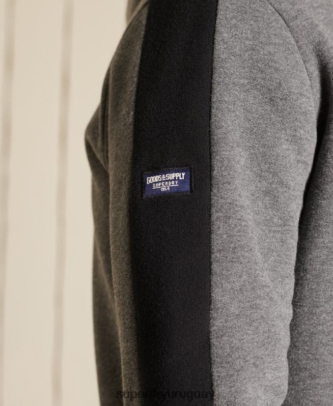 uy Superdry hombres sudadera con cremallera y logo vintage gris DT2N8Z891 ropa