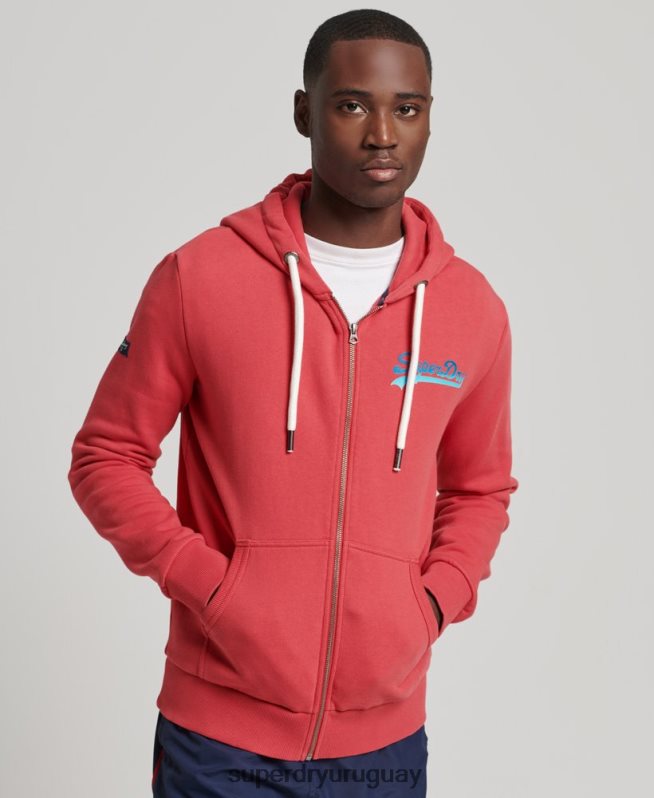 uy Superdry hombres sudadera con cremallera y logo vintage rojo DT2N8Z6476 ropa