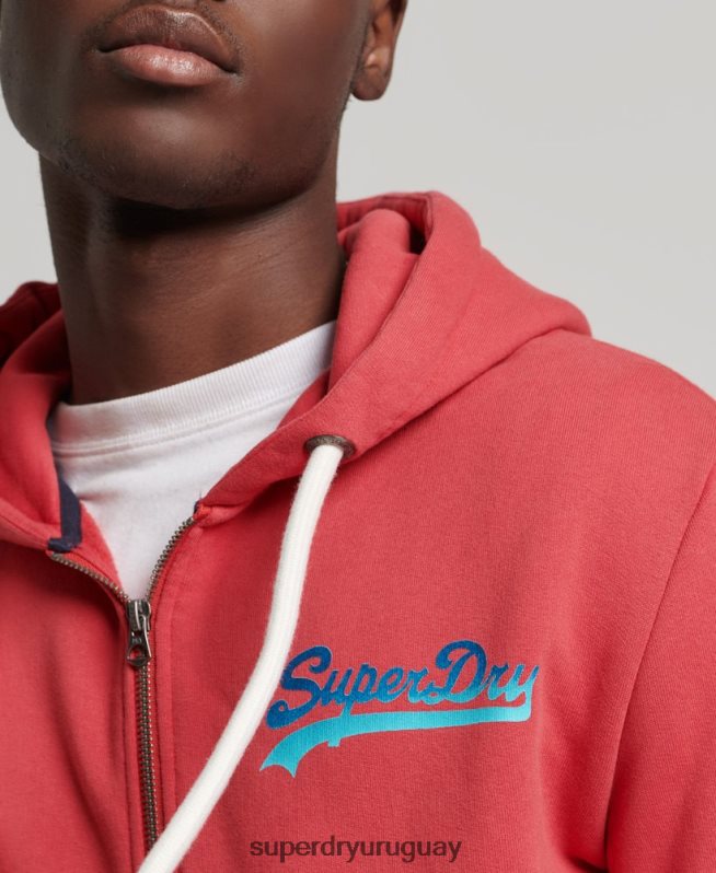 uy Superdry hombres sudadera con cremallera y logo vintage rojo DT2N8Z6476 ropa