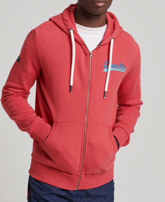 uy Superdry hombres sudadera con cremallera y logo vintage rojo DT2N8Z6476 ropa