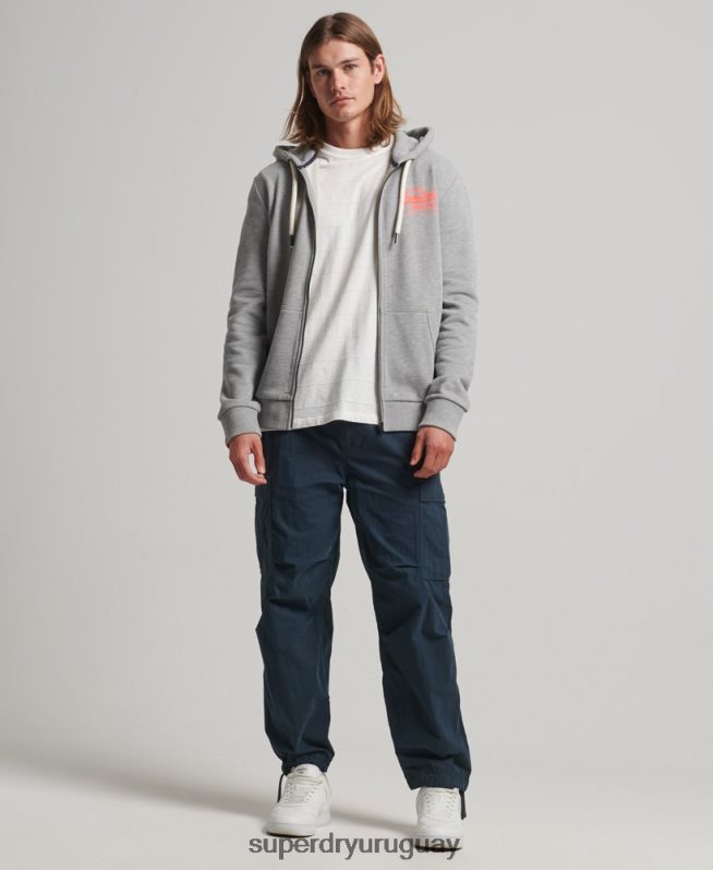 uy Superdry hombres sudadera con cremallera y logo vintage sin cepillar gris DT2N8Z539 ropa