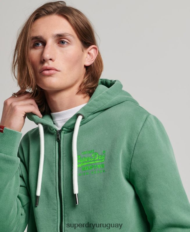 uy Superdry hombres sudadera con cremallera y logo vintage verde DT2N8Z462 ropa