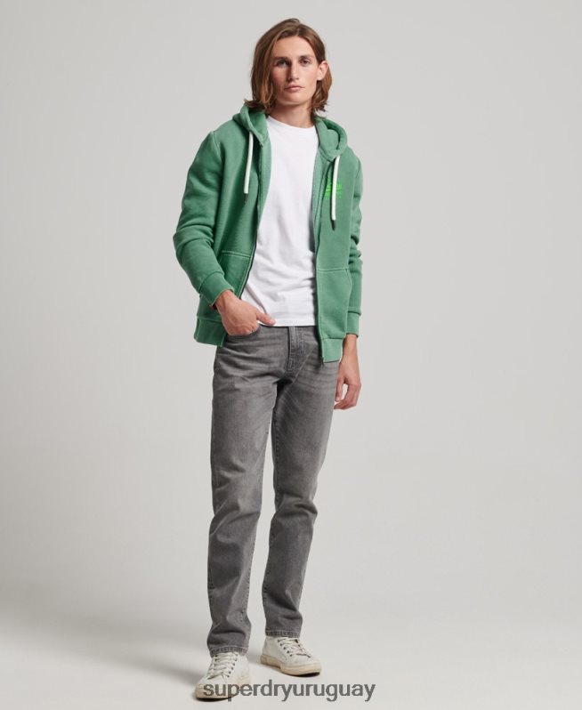 uy Superdry hombres sudadera con cremallera y logo vintage verde DT2N8Z462 ropa