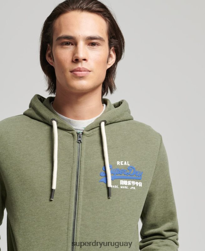 uy Superdry hombres sudadera con cremallera y logo vintage verde DT2N8Z840 ropa