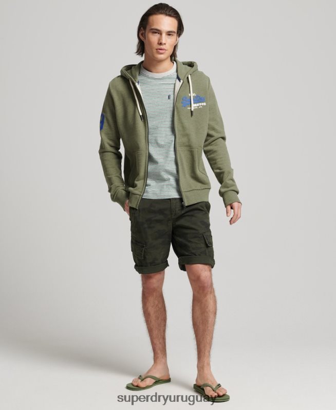 uy Superdry hombres sudadera con cremallera y logo vintage verde DT2N8Z840 ropa
