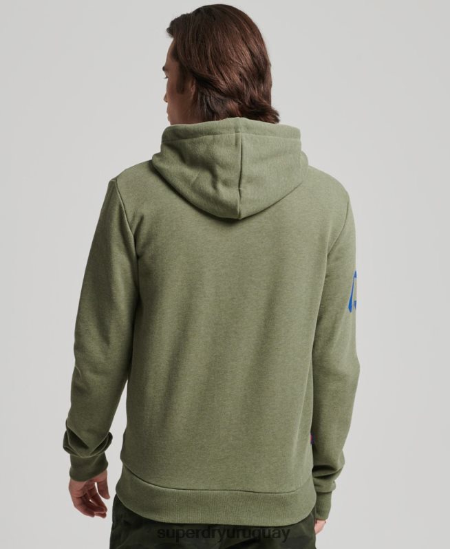 uy Superdry hombres sudadera con cremallera y logo vintage verde DT2N8Z840 ropa