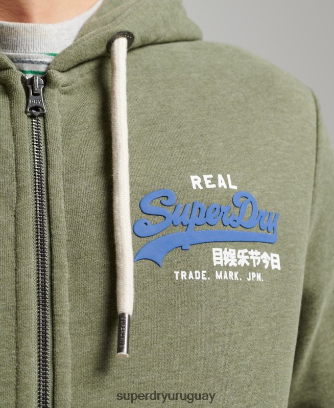 uy Superdry hombres sudadera con cremallera y logo vintage verde DT2N8Z840 ropa