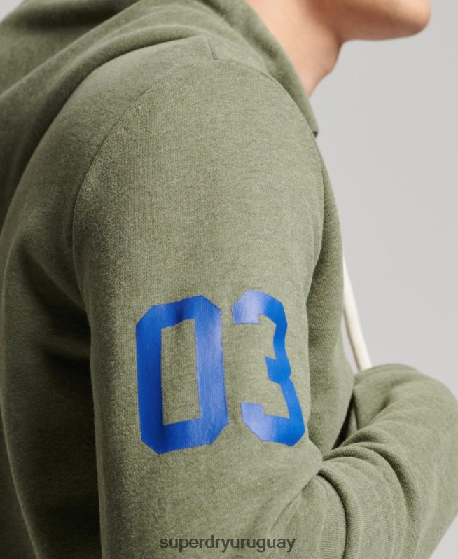 uy Superdry hombres sudadera con cremallera y logo vintage verde DT2N8Z840 ropa