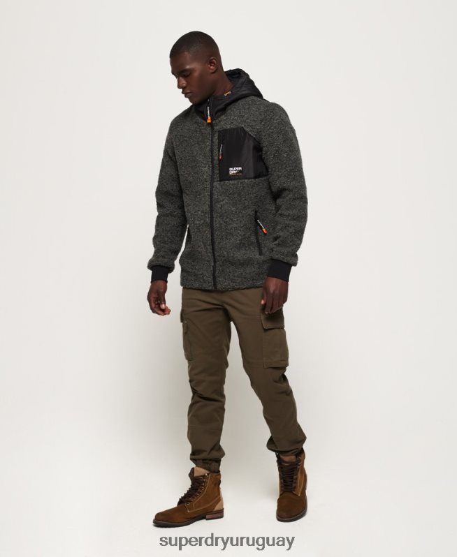 uy Superdry hombres sudadera con cremallera y sherpa de montaña gris oscuro DT2N8Z5219 ropa