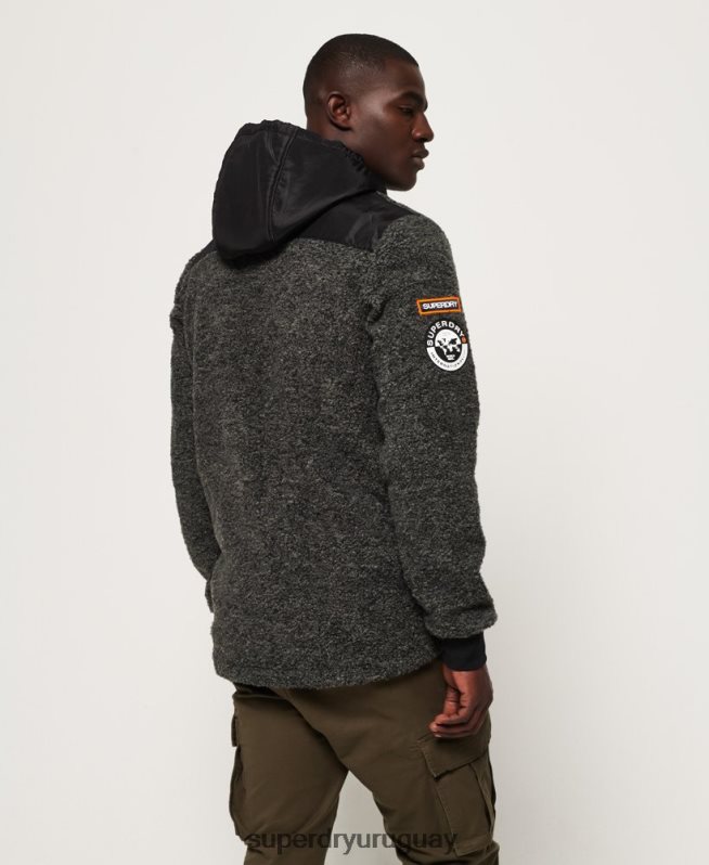 uy Superdry hombres sudadera con cremallera y sherpa de montaña gris oscuro DT2N8Z5219 ropa