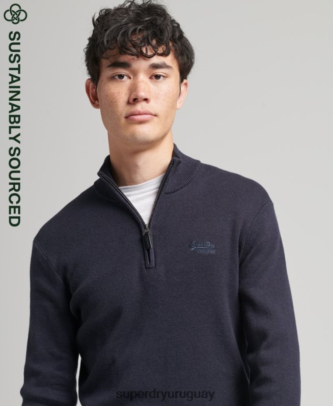 uy Superdry hombres sudadera con cuello henley bordado de algodón orgánico Armada DT2N8Z5308 ropa