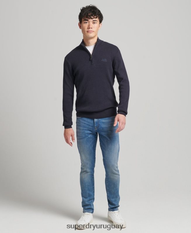 uy Superdry hombres sudadera con cuello henley bordado de algodón orgánico Armada DT2N8Z5308 ropa