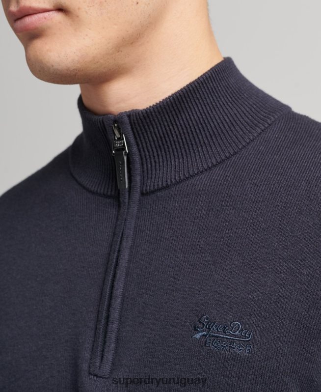 uy Superdry hombres sudadera con cuello henley bordado de algodón orgánico Armada DT2N8Z5308 ropa