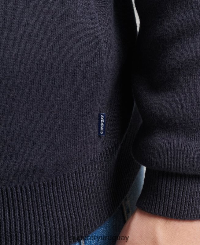 uy Superdry hombres sudadera con cuello henley bordado de algodón orgánico Armada DT2N8Z5308 ropa
