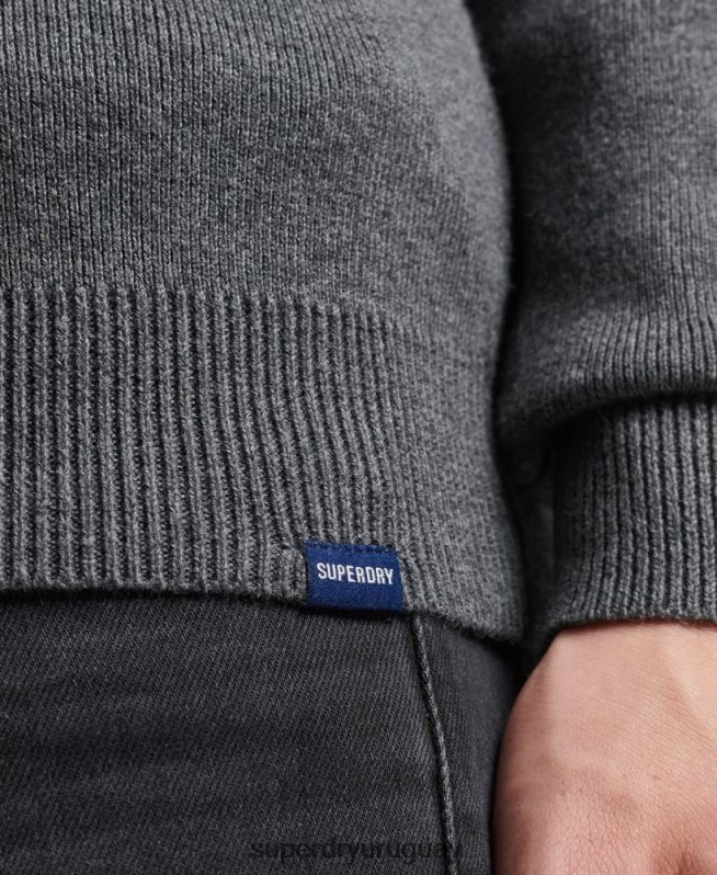 uy Superdry hombres sudadera con cuello henley bordado de algodón orgánico gris DT2N8Z6456 ropa