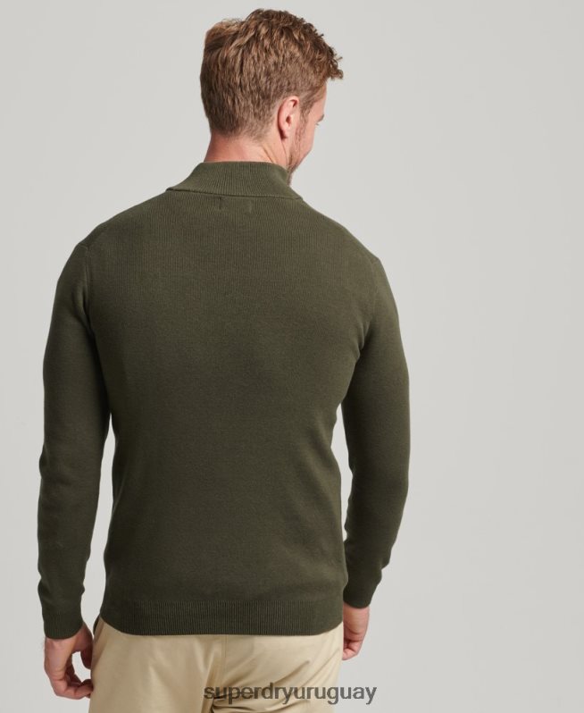 uy Superdry hombres sudadera con cuello henley bordado de algodón orgánico verde DT2N8Z5243 ropa