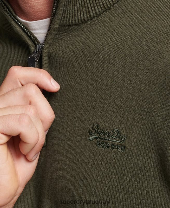 uy Superdry hombres sudadera con cuello henley bordado de algodón orgánico verde DT2N8Z5243 ropa