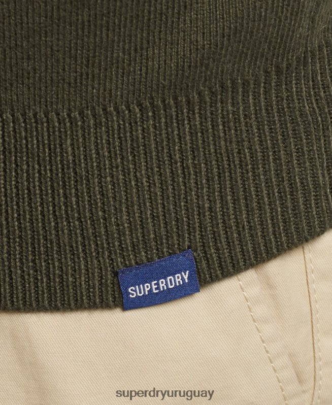 uy Superdry hombres sudadera con cuello henley bordado de algodón orgánico verde DT2N8Z5243 ropa