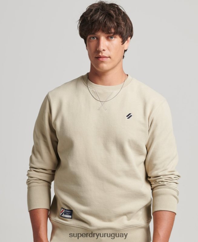 uy Superdry hombres sudadera con cuello redondo Code Essential de algodón orgánico beige DT2N8Z5123 ropa