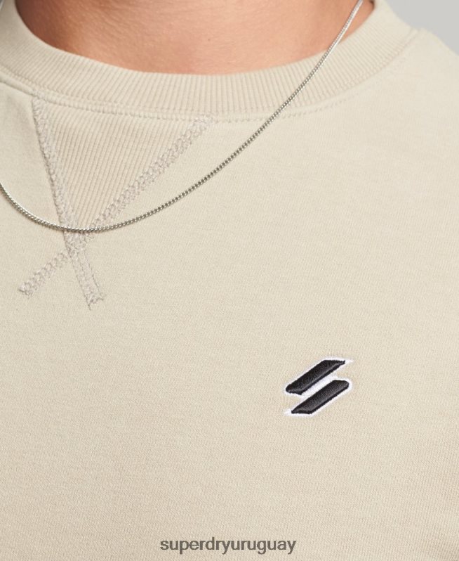 uy Superdry hombres sudadera con cuello redondo Code Essential de algodón orgánico beige DT2N8Z5123 ropa