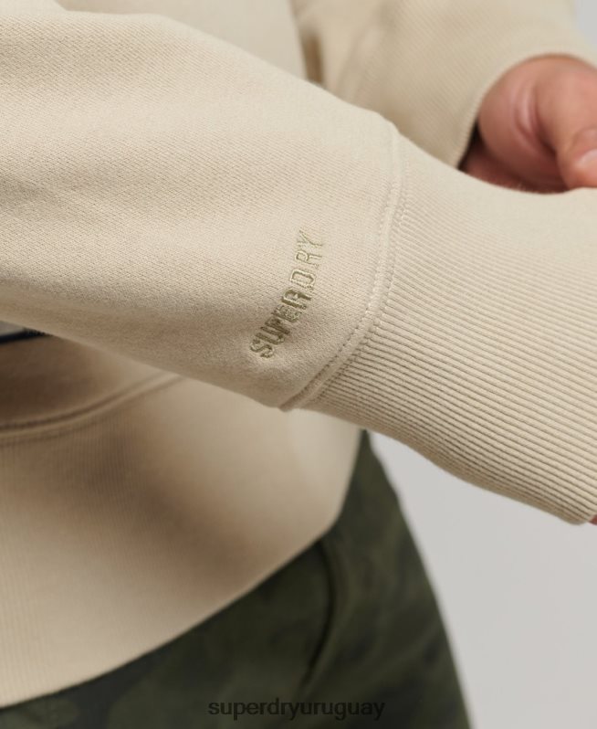 uy Superdry hombres sudadera con cuello redondo Code Essential de algodón orgánico beige DT2N8Z5123 ropa