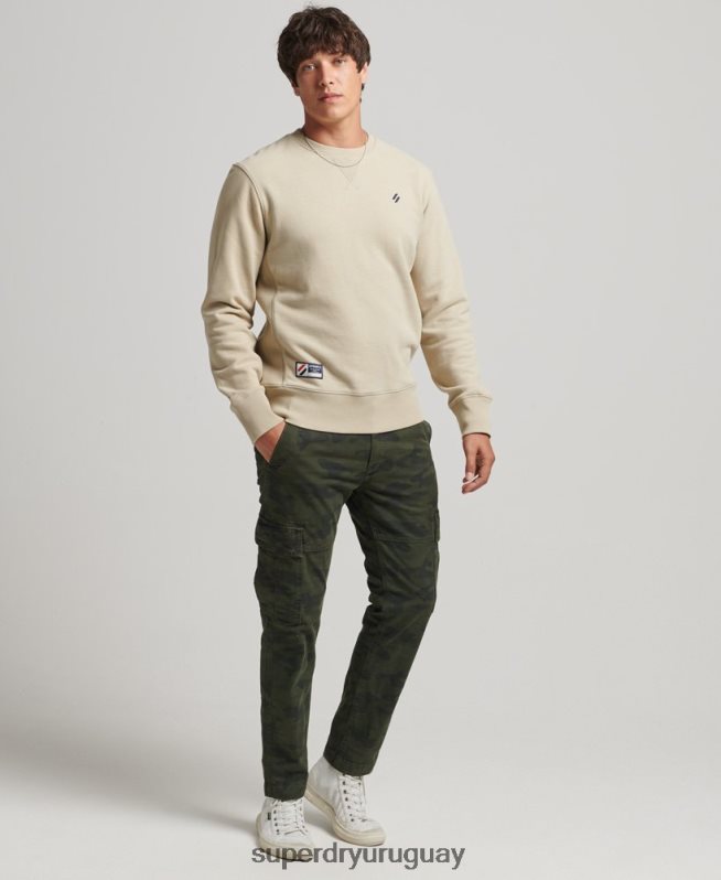 uy Superdry hombres sudadera con cuello redondo Code Essential de algodón orgánico beige DT2N8Z5123 ropa