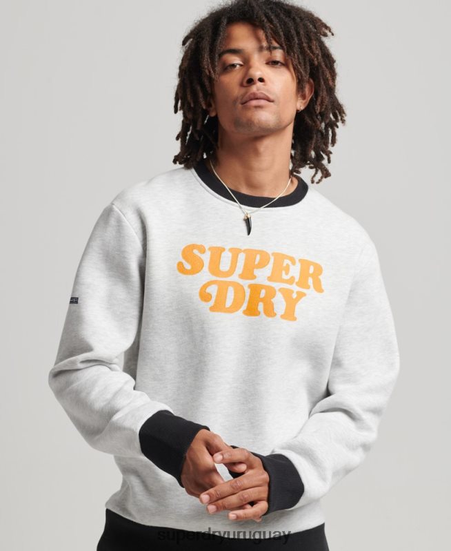 uy Superdry hombres sudadera con cuello redondo clásico cooper vintage gris claro DT2N8Z5027 ropa