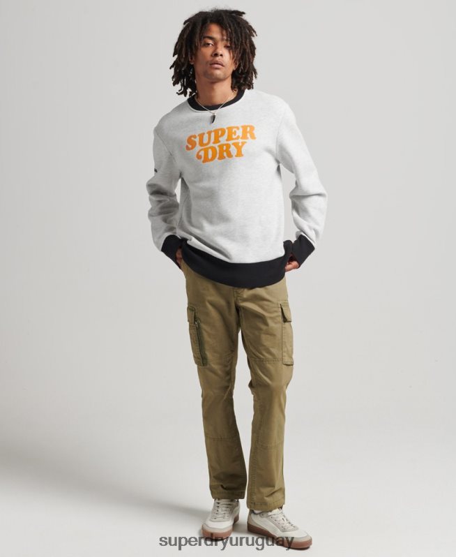 uy Superdry hombres sudadera con cuello redondo clásico cooper vintage gris claro DT2N8Z5027 ropa