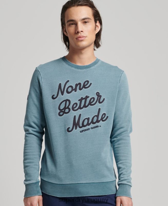 uy Superdry hombres sudadera con cuello redondo índigo estilo script vintage azul claro DT2N8Z5018 ropa