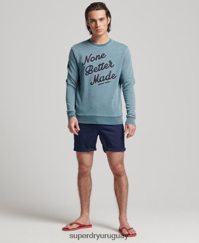 uy Superdry hombres sudadera con cuello redondo índigo estilo script vintage azul claro DT2N8Z5018 ropa