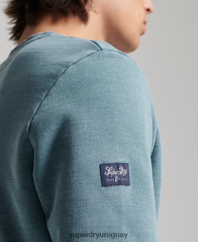 uy Superdry hombres sudadera con cuello redondo índigo estilo script vintage azul claro DT2N8Z5018 ropa