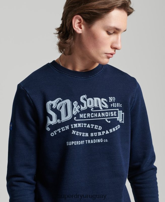 uy Superdry hombres sudadera con cuello redondo índigo estilo script vintage azul oscuro DT2N8Z5185 ropa