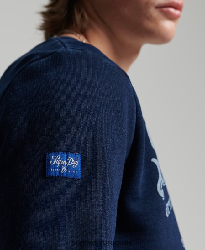 uy Superdry hombres sudadera con cuello redondo índigo estilo script vintage azul oscuro DT2N8Z5185 ropa