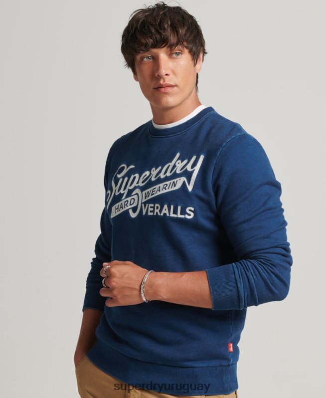 uy Superdry hombres sudadera con cuello redondo y letrero de pared azul DT2N8Z5198 ropa