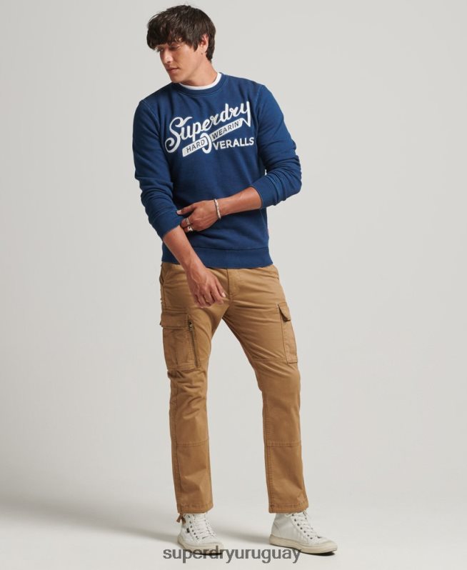 uy Superdry hombres sudadera con cuello redondo y letrero de pared azul DT2N8Z5198 ropa