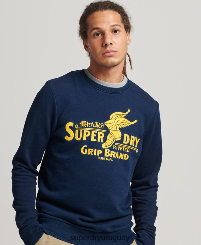 uy Superdry hombres sudadera con cuello redondo y letrero de pared azul oscuro DT2N8Z5157 ropa