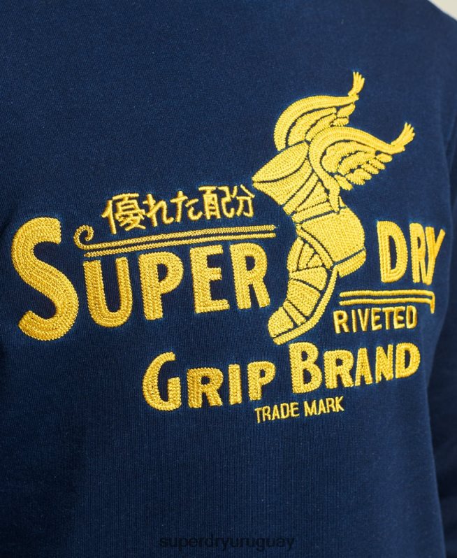 uy Superdry hombres sudadera con cuello redondo y letrero de pared azul oscuro DT2N8Z5157 ropa