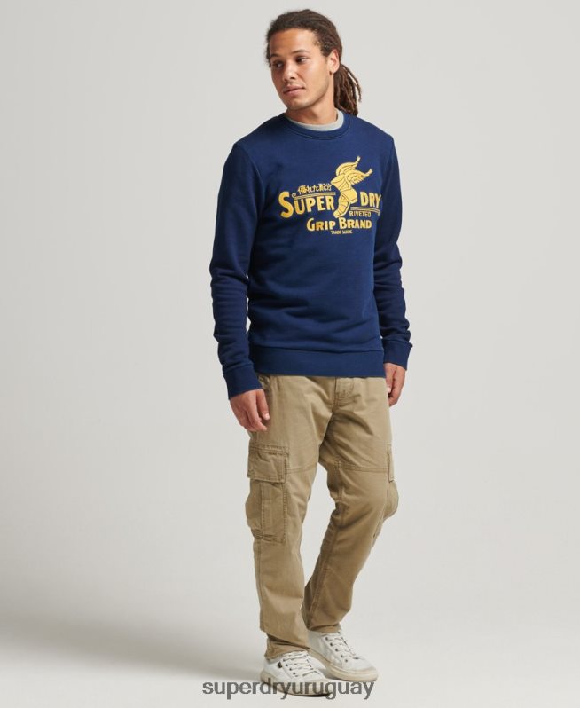 uy Superdry hombres sudadera con cuello redondo y letrero de pared azul oscuro DT2N8Z5157 ropa