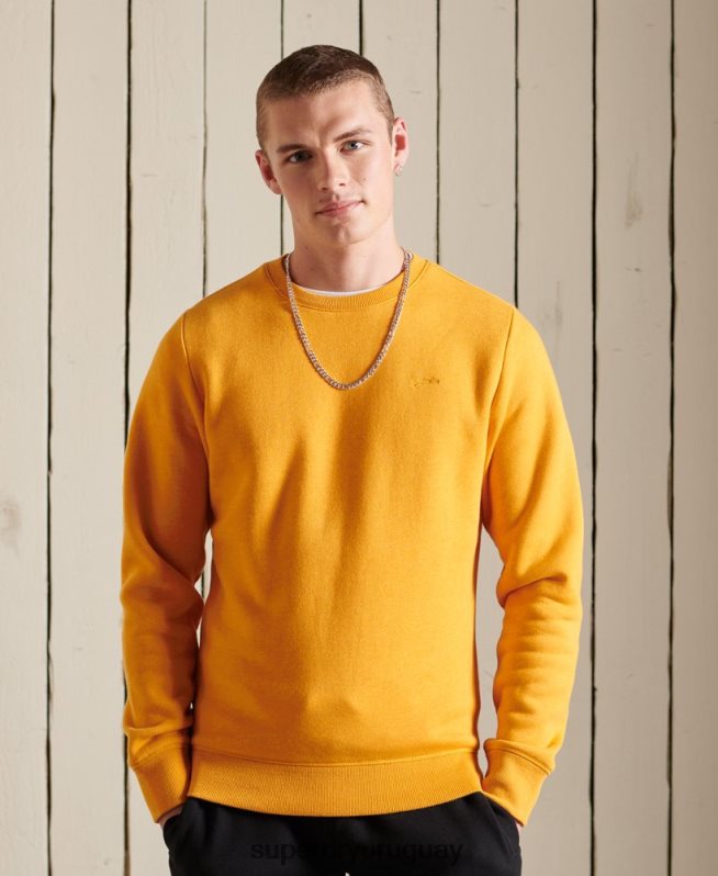 uy Superdry hombres sudadera con cuello redondo y logo bordado amarillo DT2N8Z5218 ropa