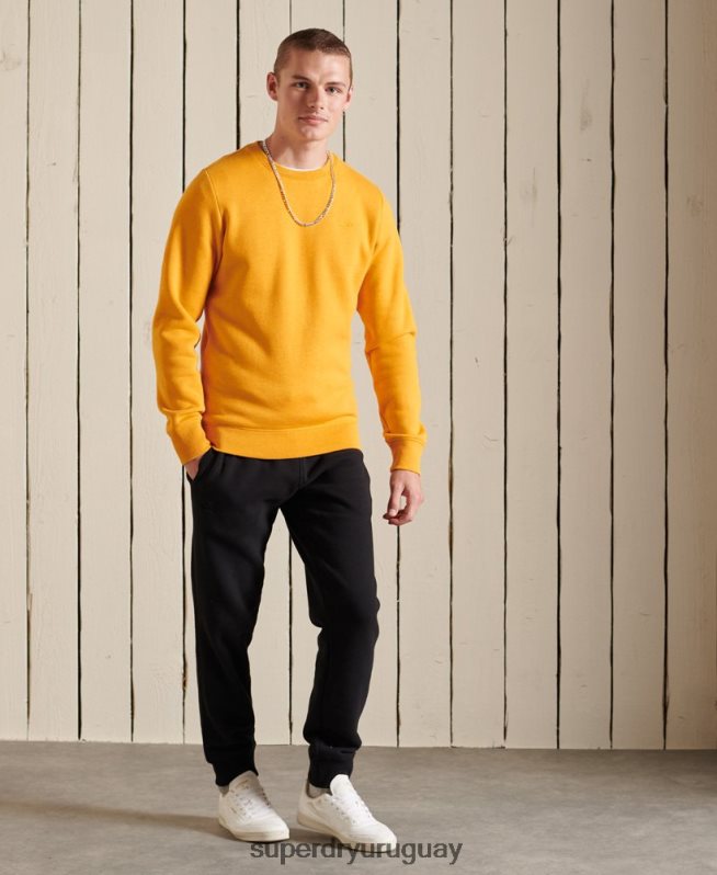 uy Superdry hombres sudadera con cuello redondo y logo bordado amarillo DT2N8Z5218 ropa