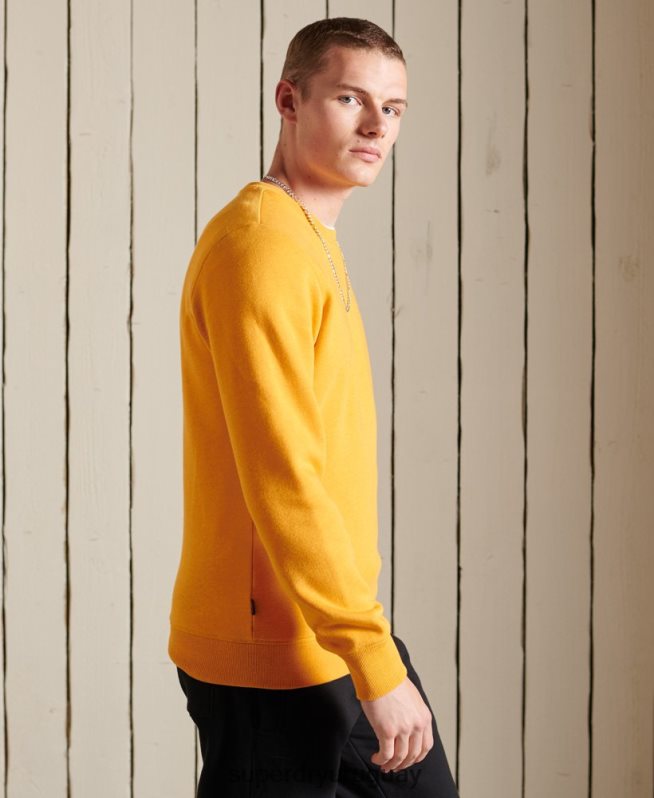 uy Superdry hombres sudadera con cuello redondo y logo bordado amarillo DT2N8Z5218 ropa