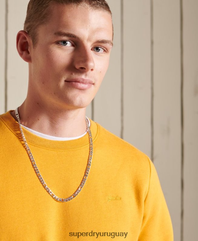uy Superdry hombres sudadera con cuello redondo y logo bordado amarillo DT2N8Z5218 ropa
