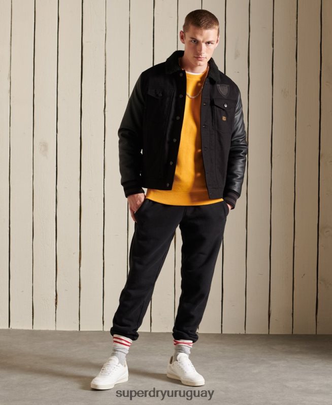 uy Superdry hombres sudadera con cuello redondo y logo bordado amarillo DT2N8Z5218 ropa