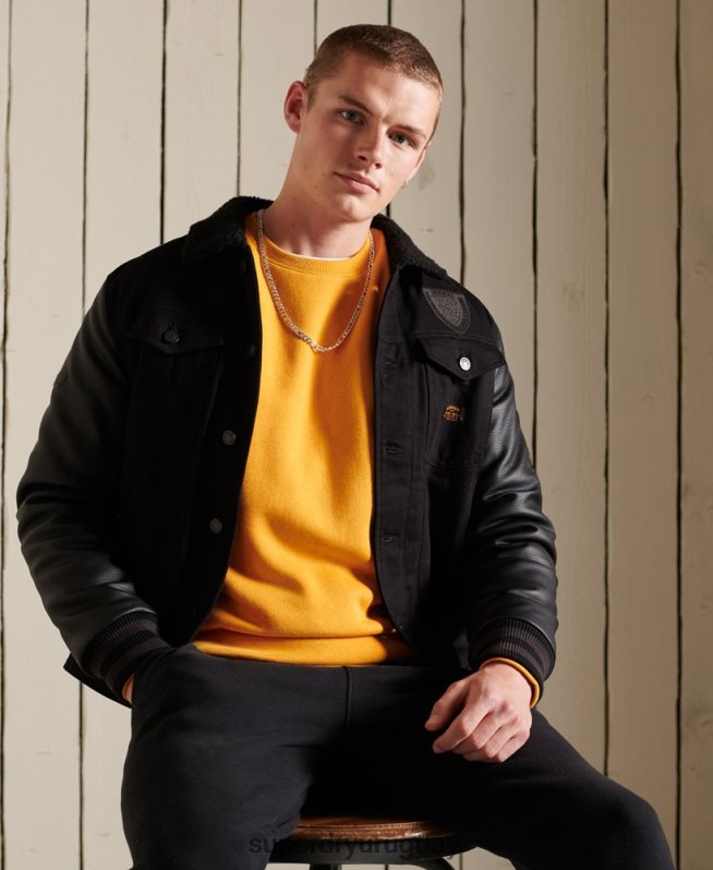 uy Superdry hombres sudadera con cuello redondo y logo bordado amarillo DT2N8Z5218 ropa