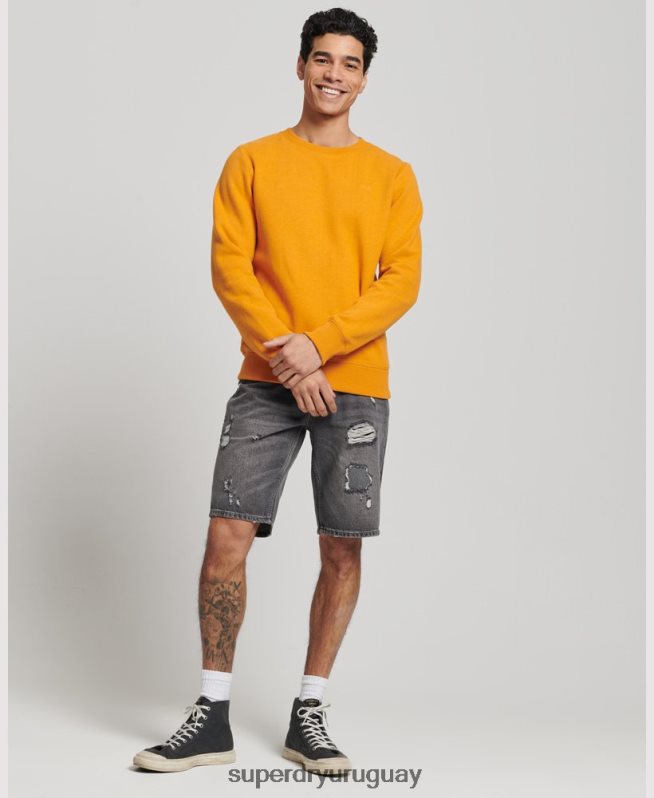 uy Superdry hombres sudadera con cuello redondo y logo bordado amarillo DT2N8Z523 ropa