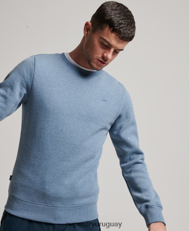 uy Superdry hombres sudadera con cuello redondo y logo bordado azul claro DT2N8Z496 ropa