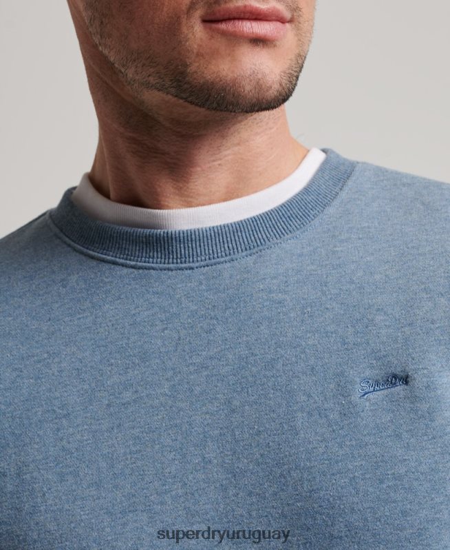 uy Superdry hombres sudadera con cuello redondo y logo bordado azul claro DT2N8Z496 ropa