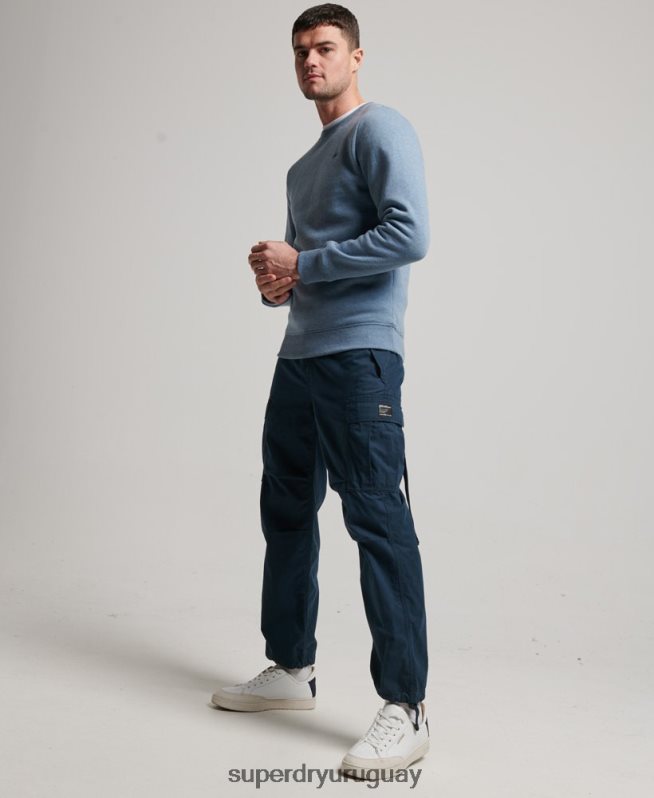 uy Superdry hombres sudadera con cuello redondo y logo bordado azul claro DT2N8Z496 ropa