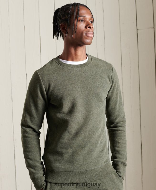 uy Superdry hombres sudadera con cuello redondo y logo bordado caqui DT2N8Z775 ropa