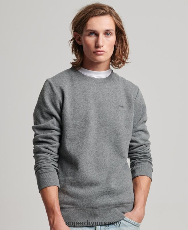 uy Superdry hombres sudadera con cuello redondo y logo bordado gris DT2N8Z532 ropa